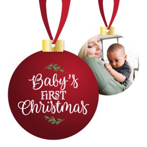 Baby’s First Christmas Ornament (flat aluminum with ribbon)
