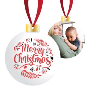Merry Christmas Ornament (flat aluminum with ribbon)