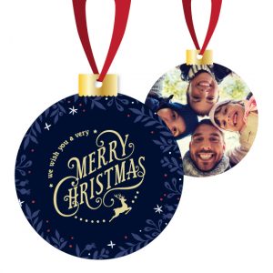 We Wish you a Merry Christmas Ornament (flat aluminum with ribbon)