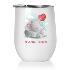 Elephant Mom Wine Tumbler – Customizable – with lid