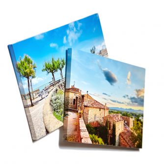 Canvas photo prints isolated on white background. Gallery wrap. Colorful photographs printed on glossy canvas