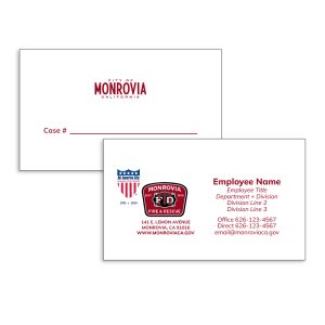 City of Monrovia Business Cards – Fire Department with Case Number Back