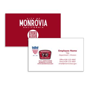 City of Monrovia Business Cards – Fire Department with QR Code Back